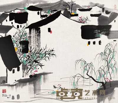 吴冠中 1995年作 江南水乡 镜框 69×79cm